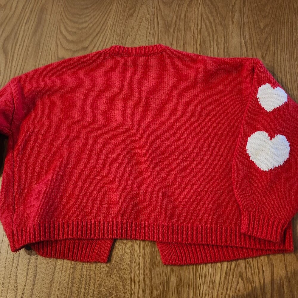 NWT Sincerely Jules Women Knit Cardigan Red Heart Print Tie Front – Size L - Picture 11 of 11